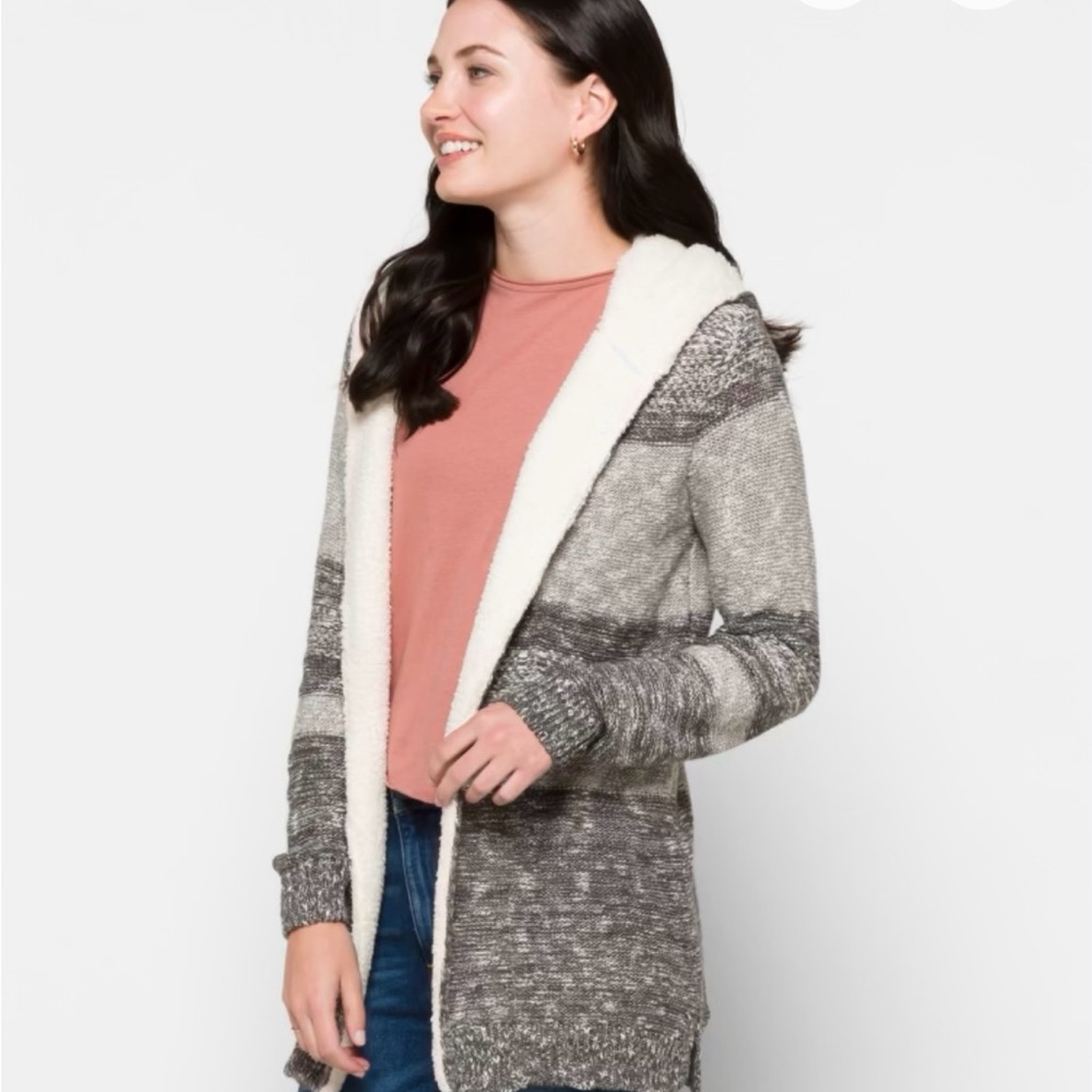 Gray and White Striped Open-Front Cardigan - Picture 3 of 5